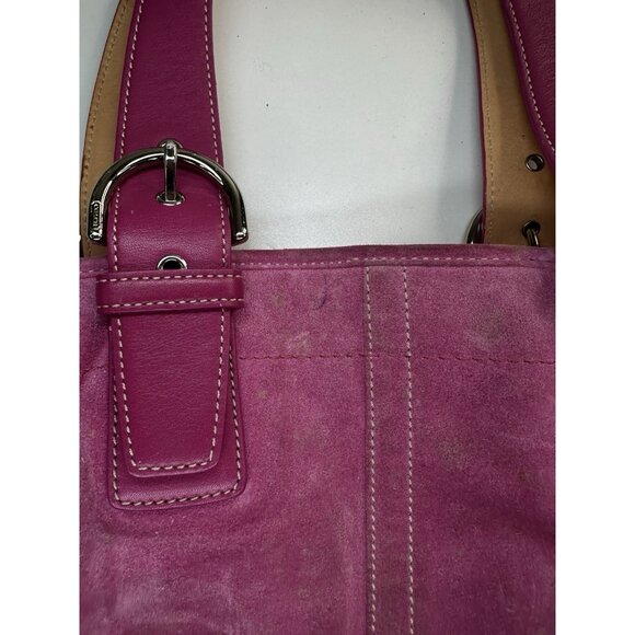 WORN / CLEANING Vintage Y2K Coach 9522 Soho Pink Suede Shoulder Bag Purse - Picture 8 of 12
